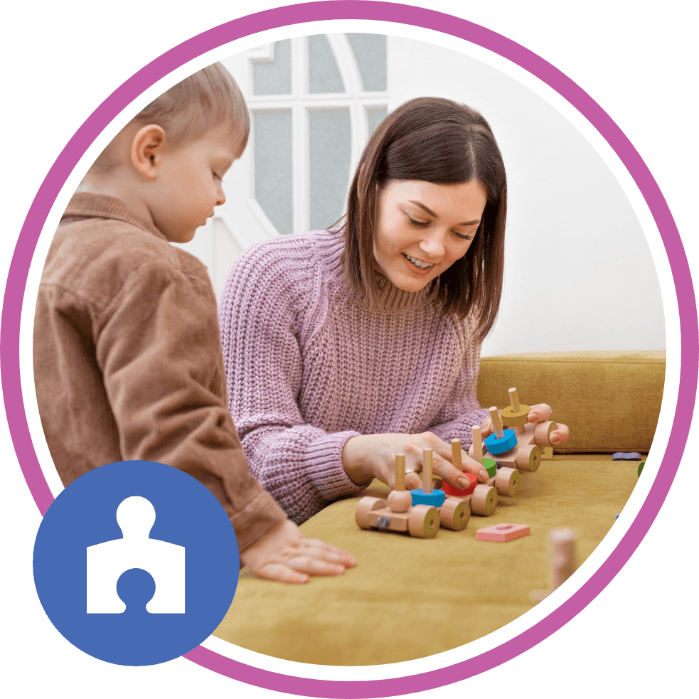 A therapist playing and working with a child